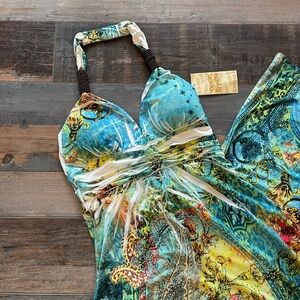 Vibrant Multicolor Halter Maxi Dress, S